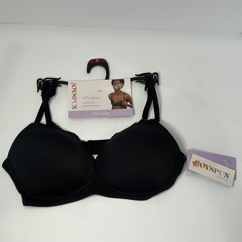 Joyspun Maternity Wireless Nursing Bra Black Soot Lace Trim Size Small NEW